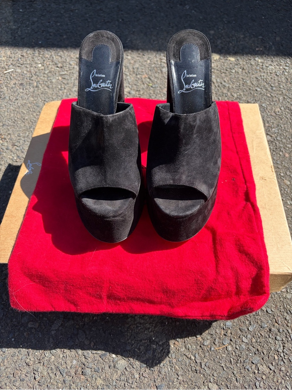 Christian Louboutin Black Suede Platform Slide Mules